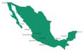 Isolated Map of IMexico with Major cities