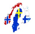 Isolated maps of Norway, Sweden and Finland