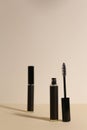 Isolated mascara on neutral backfround. Open with brush, black Royalty Free Stock Photo