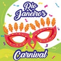 Isolated masquerade mask with feathers Brazil carnival poster Vector