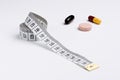 Isolated measure tape and pills