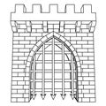 Isolated medieval gate vector drawing or coloring