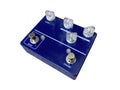 Isolated metallic blue British overdrive stompbox electric guitar effect for studio and stage performed on white background Royalty Free Stock Photo