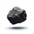 Isolated meteorite floats against white background. Unique texture, mineral composition, rock. Celestial element from space, Royalty Free Stock Photo