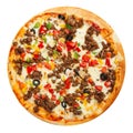 Isolated mexican pizza with minced meat and olives