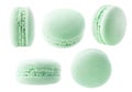 Isolated mint or pistachio macaroon at different angles