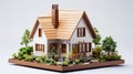 Isolated mockup of 3D small house with orange roof. 3d rendering