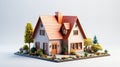 Isolated mockup of 3D small house with orange roof. 3d rendering