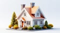 Isolated mockup of 3D small house with orange roof. 3d rendering