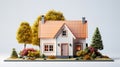 Isolated mockup of 3D small house with orange roof. 3d rendering