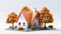 Isolated mockup of 3D small house with orange roof. 3d rendering