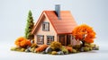 Isolated mockup of 3D small house with orange roof. 3d rendering