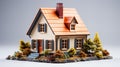 Isolated mockup of 3D small house with orange roof. 3d rendering