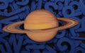 Isolated model of planet Saturn isolated on words education concept