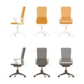 Isolated modern flat vector illustration of office chair in various points of view. Armchair in front, back, side angles Royalty Free Stock Photo