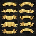 Isolated modern golden shiny 3d ribbon banners vector collection