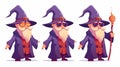 Isolated modern illustration of a magician, sorcerer, warlock and other magical characters on a white background