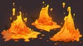 An isolated molten metal drip vfx cartoon icon element set with a hot liquid lava puddle with orange bubbles. Royalty Free Stock Photo