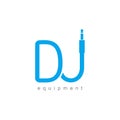 Isolated monogram Dj logo template. Blue wire cable audio jack music logotype. Musical icon on white background