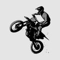 Isolated motocross jumping sillhouette black white