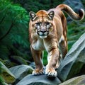 an isolated mountain lion cougar stalking fierce photorealistic illustration on a transparent background in See Less