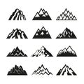 Isolated mountain silhouettes icons. Extreme mountains peak, flat black landscape hill stencil cut. Abstract rock Royalty Free Stock Photo