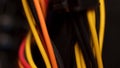 Isolated multicolored cable interconnecting server details, power supplies Royalty Free Stock Photo