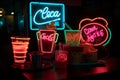 Isolated neon signs for things like \'Boba\', \'Tacos\', and \'Brunch\'. Neon colors are hugely