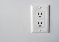 Isolated North American power outlet plug in socket on a white wall background Type B style