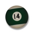 Isolated number 14 green pool ball, with drop shadow