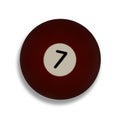Isolated number 7 maroon pool ball, with drop shadow