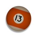 Isolated number 13 orange pool ball, with drop shadow