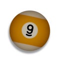 Isolated number 9 yellow pool ball, with drop shadow