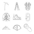 Vector illustration of alpinism and peak icon. Set of alpinism and camp stock symbol for web. Royalty Free Stock Photo