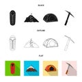 Vector illustration of alpinism and peak icon. Collection of alpinism and camp stock symbol for web. Royalty Free Stock Photo
