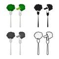 Isolated object of broccoli and fork sign. Collection of broccoli and kitchen vector icon for stock. Royalty Free Stock Photo