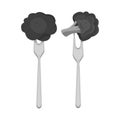 Isolated object of broccoli and fork sign. Collection of broccoli and kitchen vector icon for stock. Royalty Free Stock Photo