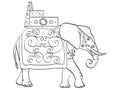 Isolated object coloring, black lines, white background, Elephant in India, a sacred animal, decorations for a holiday