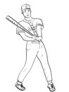 Isolated object coloring, black lines, white background. A man, a professional baseball player, an athlete. He hits the