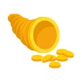 Vector illustration of cornucopia and money icon. Collection of cornucopia and gold stock symbol for web. Royalty Free Stock Photo