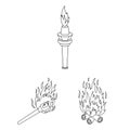 Isolated object of fire and flame logo. Set of fire and fireball vector icon for stock. Royalty Free Stock Photo