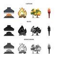 Vector illustration of fire and flame icon. Set of fire and fireball stock vector illustration. Royalty Free Stock Photo