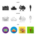 Vector illustration of fire and flame icon. Collection of fire and fireball stock symbol for web. Royalty Free Stock Photo