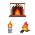 Isolated object of fire and flame symbol. Set of fire and fireball vector icon for stock. Royalty Free Stock Photo