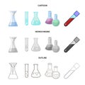 Vector illustration of flask and laboratory logo. Collection of flask and equipment vector icon for stock. Royalty Free Stock Photo