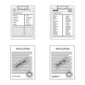 Vector illustration of form and document icon. Set of form and mark vector icon for stock. Royalty Free Stock Photo