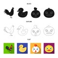 Isolated object of funny and poultry sign. Set of funny and farming vector icon for stock. Royalty Free Stock Photo
