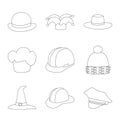 Vector illustration of headgear and napper sign. Set of headgear and helmet stock symbol for web.