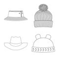 Isolated object of headwear and cap symbol. Collection of headwear and accessory stock vector illustration. Royalty Free Stock Photo