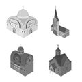 Vector illustration of landmark and clergy icon. Collection of landmark and religion stock vector illustration. Royalty Free Stock Photo